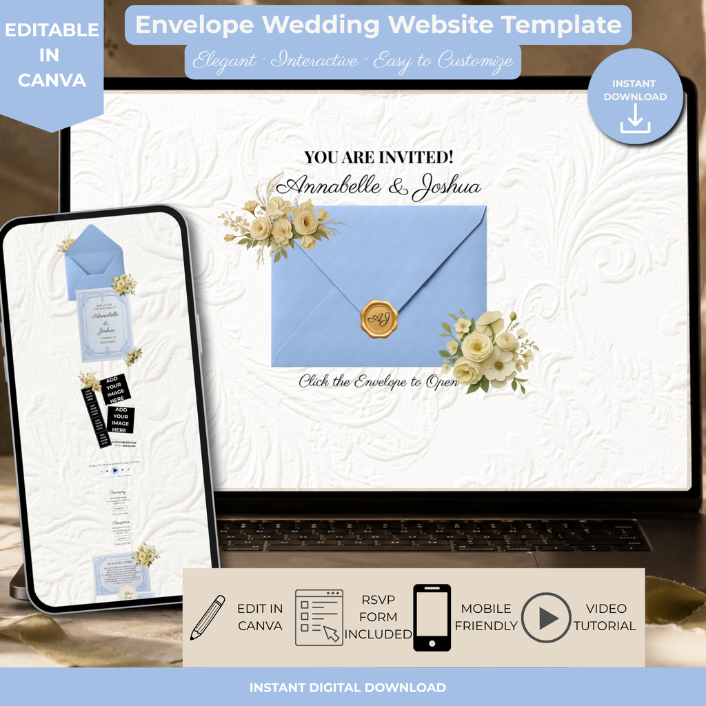 Light Blue Wedding Website Template | Editable Canva Wedding Website
