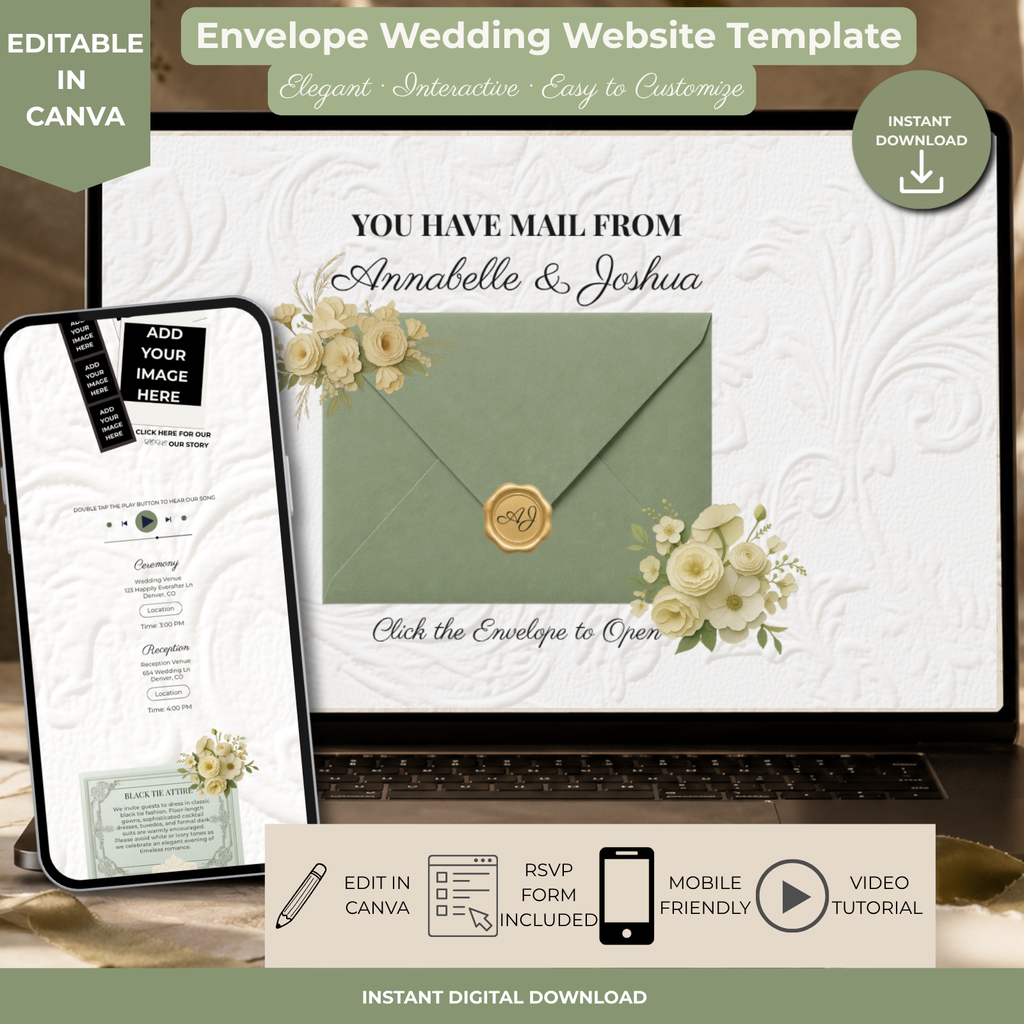 Sage Green Wedding Website Template | Editable Canva Design
