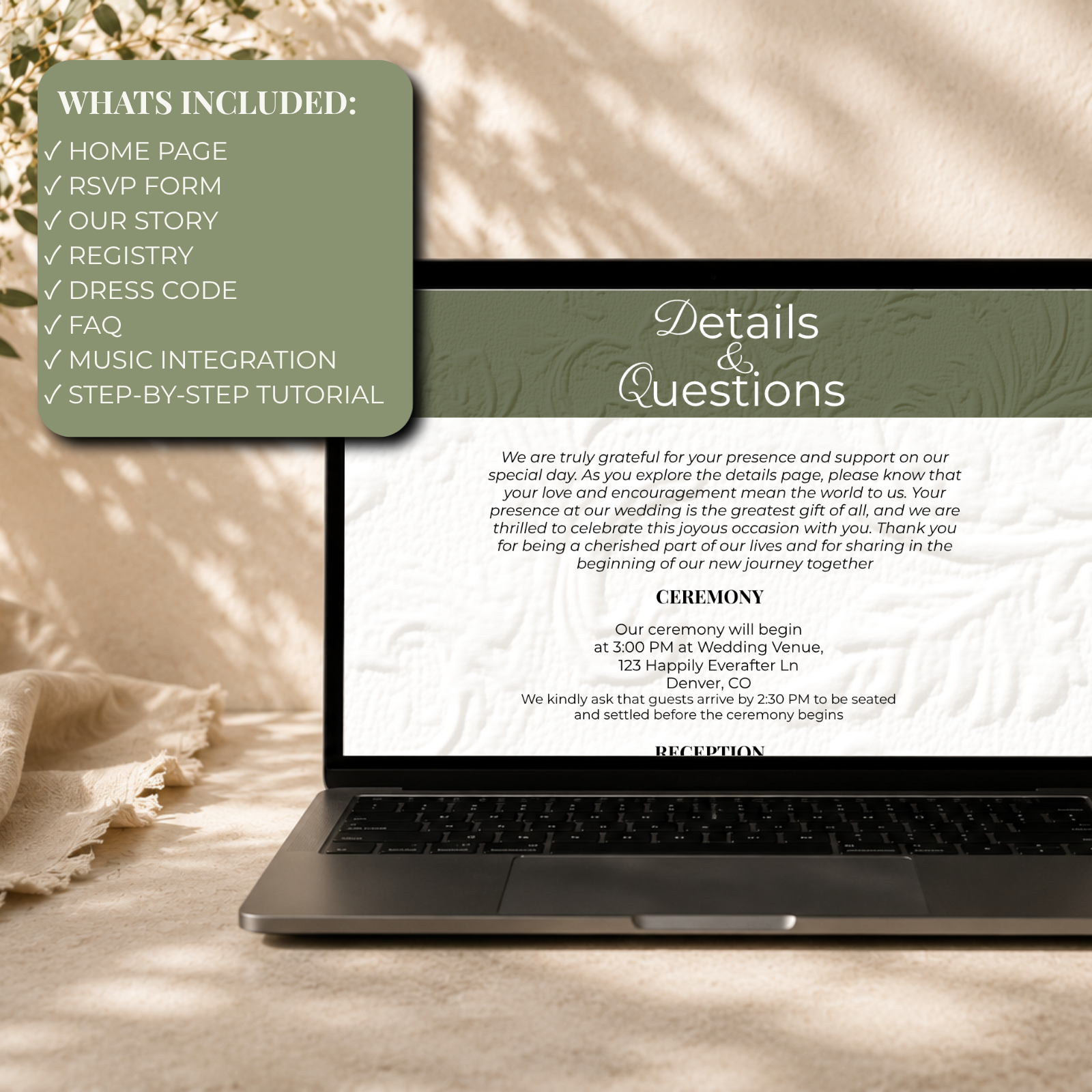 Sage Green Wedding Website Template | Editable Canva Design