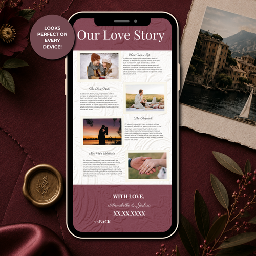 Maroon Wedding Website Template | Editable Canva Wedding Website